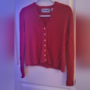 Red Button-Up Sweater/Cardigan Size M